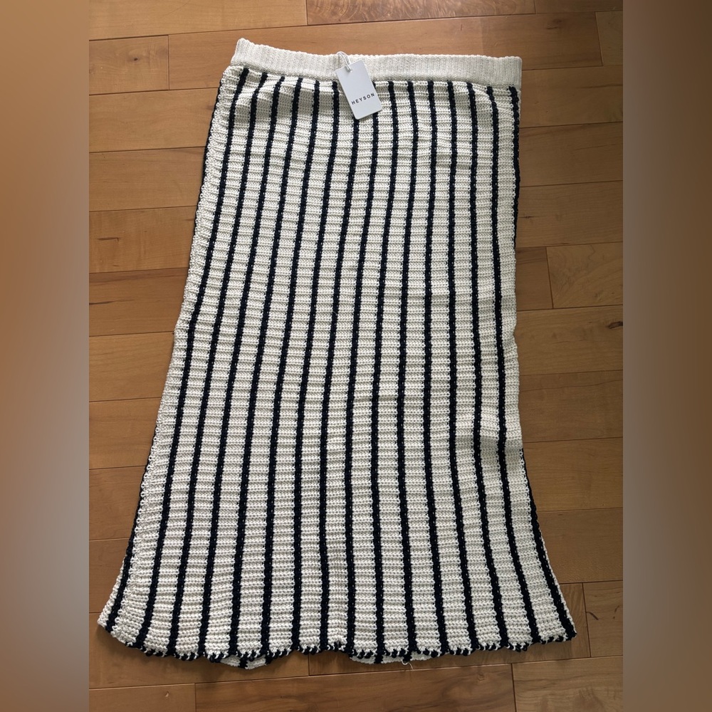 NWT HeySon Crochet Knit Stripe Pencil Skirt Navy/Cream 2XL - Picture 3 of 9